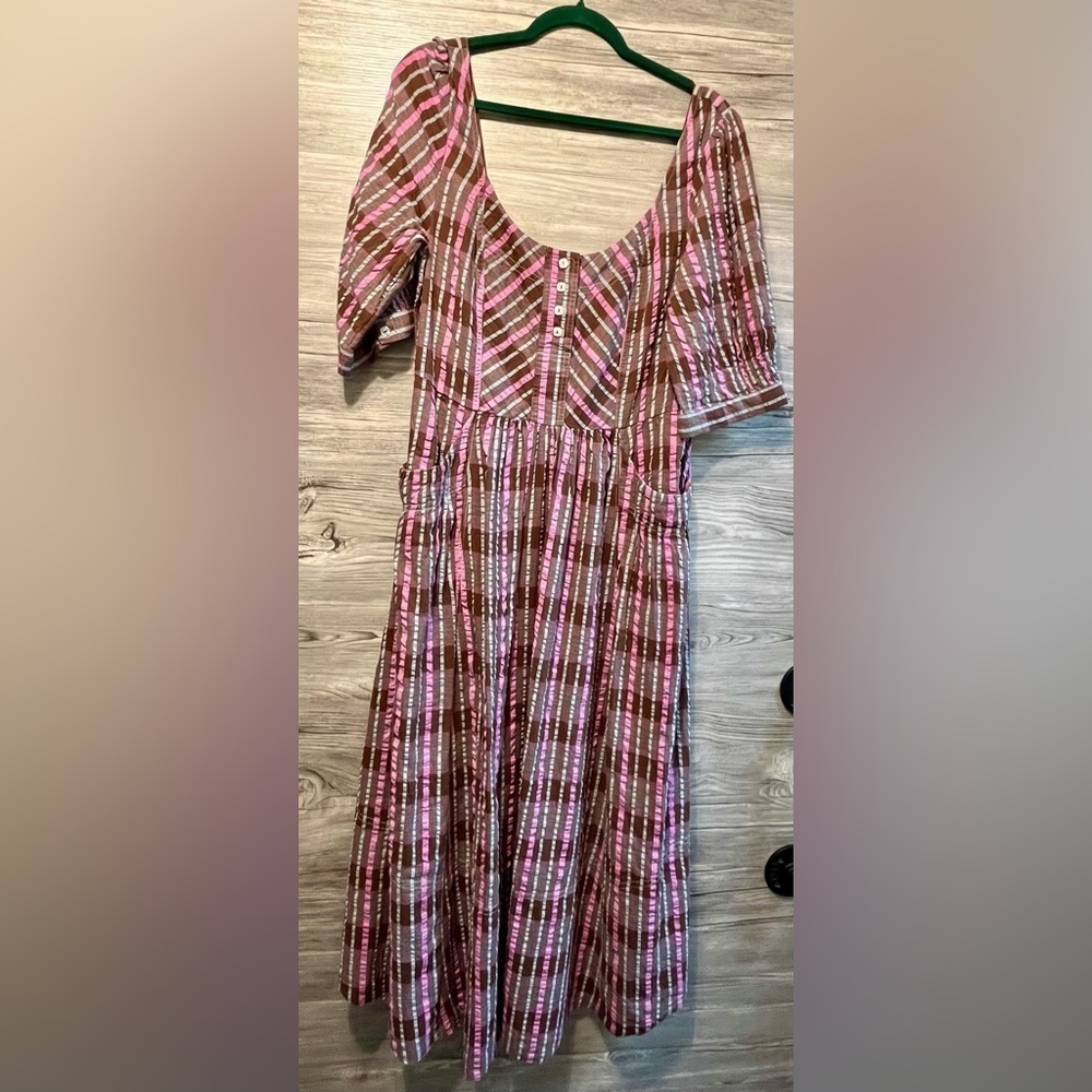 Free People Size Medium Tulie Plaid Midi Dress Boho Pink and brown plaid - Picture 5 of 16